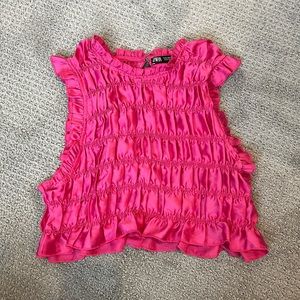 Zara Hot Pink Ruffle Crop Top